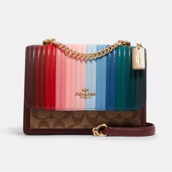 Coach Klare Crossbody With Rainbow Linear Quilting, Khaki Candy Pink Multi - Picture 1 of 9